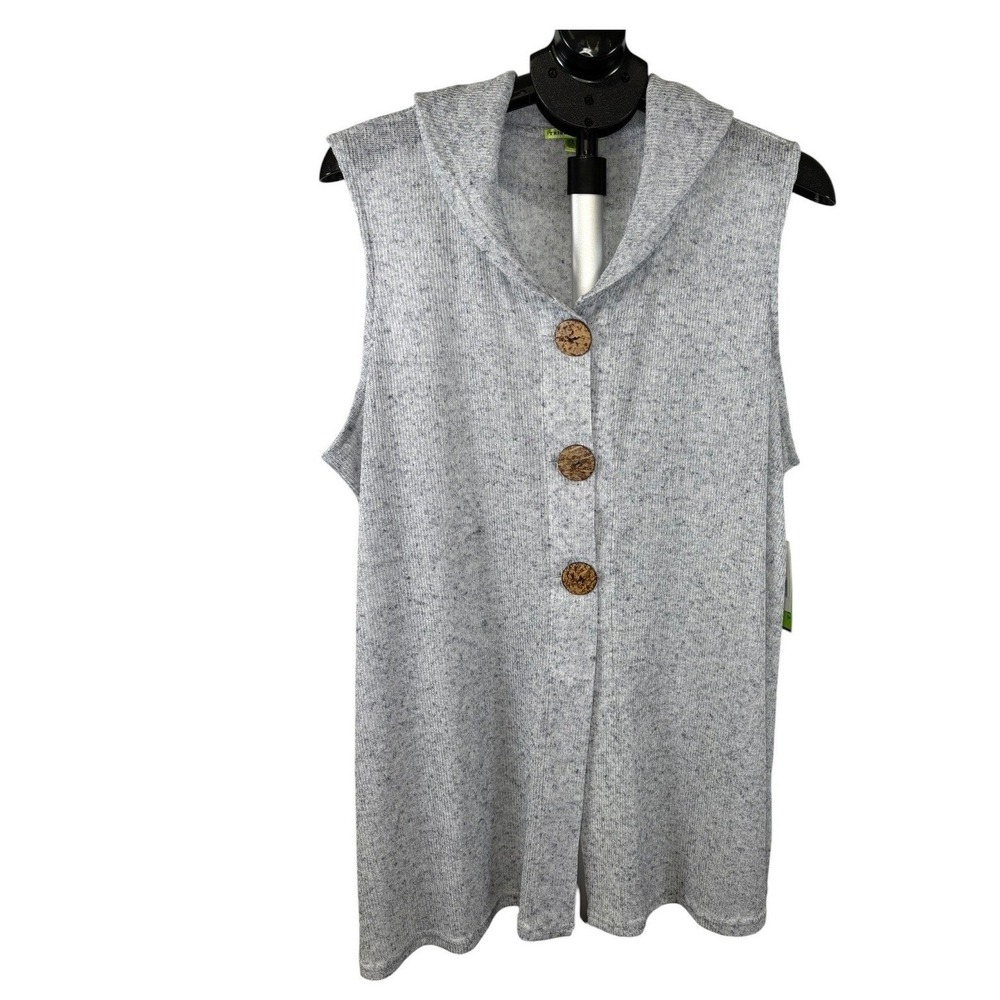 Trisha‎ Tyler Womens 3X Linen Blend Hooded Knit Vest White Navy/grey NWT